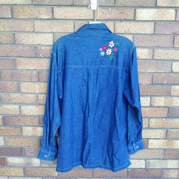Silver Threads Embroidered Denim Shirt Blue Med - Picture 2 of 8